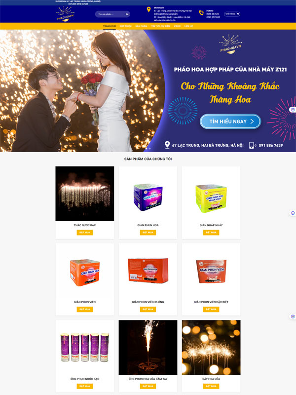 Mẫu thiết kế website bán pháo hoa bộ quốc phòng